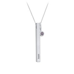 Engravable Vertical 3D Bar Necklace with 1-Stone Charm