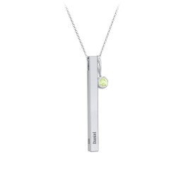 Engravable Vertical 3D Bar Necklace with 1-Stone Charm in 925 Sterling Silver with Peridot