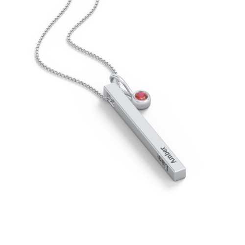Engravable Vertical 3D Bar Necklace with 1-Stone Charm