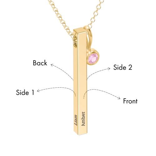 Engravable Vertical 3D Bar Necklace with 1-Stone Charm