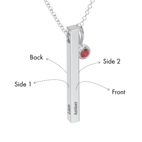 Engravable Vertical 3D Bar Necklace with 1-Stone Charm