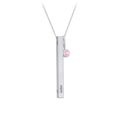 Engravable Vertical 3D Bar Necklace with 1-Stone Charm – Sterling Silver with Ruby