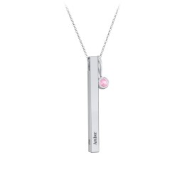 Engravable Vertical 3D Bar Necklace with 1-Stone Charm in 925 Sterling Silver