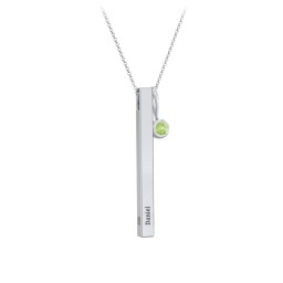 Engravable Vertical 3D Bar Necklace with 1-Stone Charm in 925 Sterling Silver with Peridot