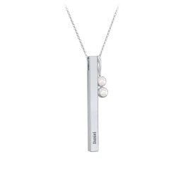 Engravable Vertical 3D Bar Necklace with 2-Stone Charm
