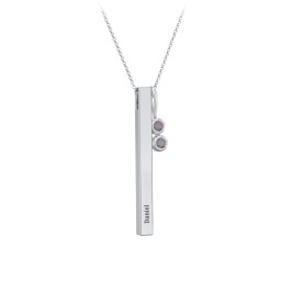 Engravable Vertical 3D Bar Necklace with 2-Stone Charm