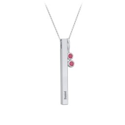Engravable Vertical 3D Bar Necklace with 2-Stone Charm