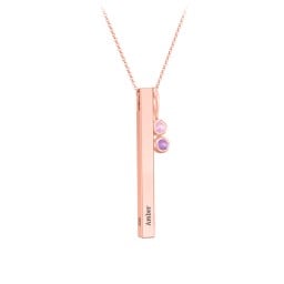Engravable Vertical 3D Bar Necklace with 2-Stone Charm