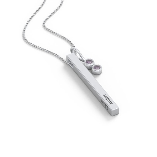 Engravable Vertical 3D Bar Necklace with 2-Stone Charm