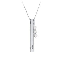Engravable Vertical 3D Bar Necklace with 3-Stone Charm