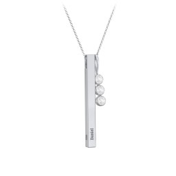 Engravable Vertical 3D Bar Necklace with 3-Stone Charm