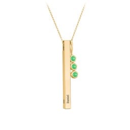 Engravable Vertical 3D Bar Necklace with 3-Stone Charm