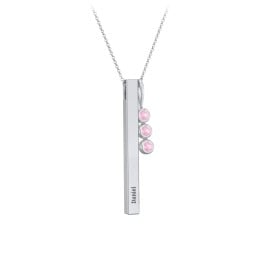 Engravable Vertical 3D Bar Necklace with 3-Stone Charm