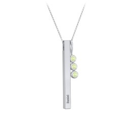 Engravable Vertical 3D Bar Necklace with 3-Stone Charm in 925 Sterling Silver with Peridot