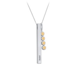 Engravable Vertical 3D Bar Necklace with 4-Stone Charm