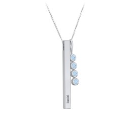 Engravable Vertical 3D Bar Necklace with 4-Stone Charm