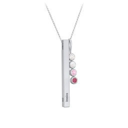Engravable Vertical 3D Bar Necklace with 4-Stone Charm in 925 Sterling Silver with Cubic Zirconia, Opal, Pink Tourmaline, and Ruby