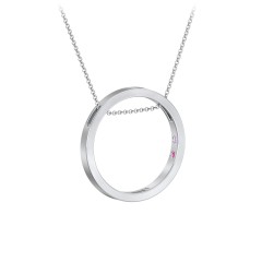 Engravable Floating Circle Necklace with Hidden Gemstones – Sterling Silver with White Premium Zirconia
