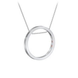 Engravable Floating Circle Necklace with Hidden Gemstones in 925 Sterling Silver with Garnet