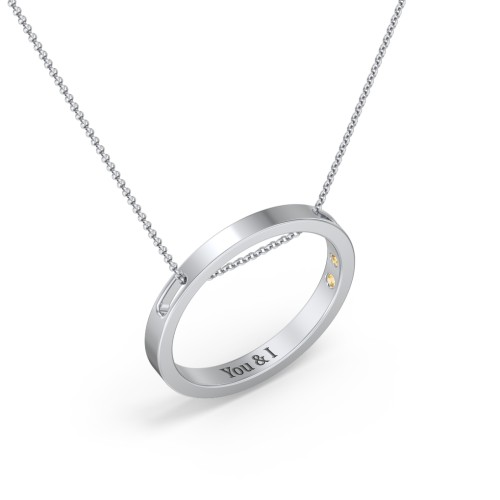 Engravable Floating Circle Necklace with Hidden Gemstones – Sterling Silver with Citrine
