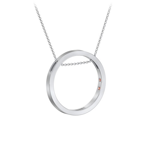 Engravable Floating Circle Necklace with Hidden Gemstones – Sterling Silver with Garnet