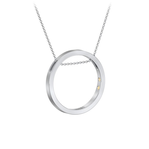 Engravable Floating Circle Necklace with Hidden Gemstones – Sterling Silver with Citrine