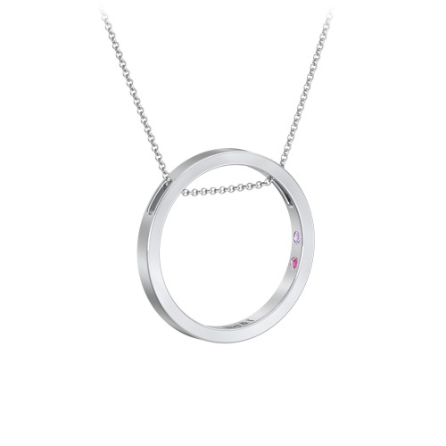 Engravable Floating Circle Necklace with Hidden Gemstones – Sterling Silver with Amethyst Premium Zirconia and Red Premium Zirconia