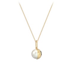 Engravable Half-Cup Pearl Necklace in 10K Solid Yellow Gold