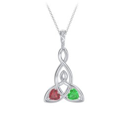 Celtic Motherhood Knot Birthstone Necklace in 925 Sterling Silver with Ruby and Emerald