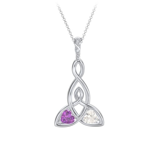 Celtic Motherhood Knot Birthstone Necklace – Sterling Silver with Amethyst and Cubic Zirconia