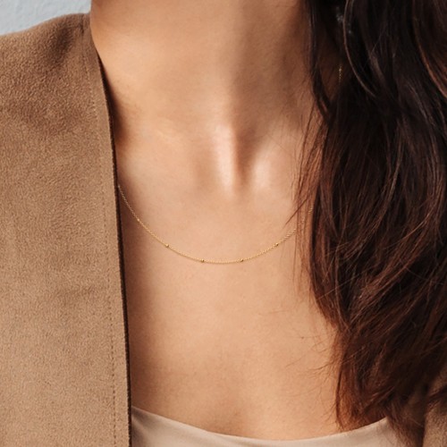 16" Ball Station Cable Chain Necklace – 18K Gold Plated Silver