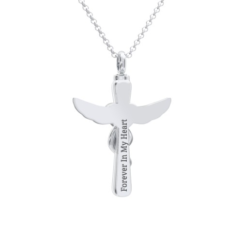 Engravable Winged Cross Urn Necklace in Stainless Steel – Stainless Steel