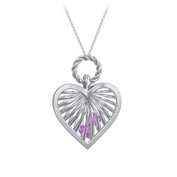 Radiant Caged Heart Necklace with 1-6 Birthstones