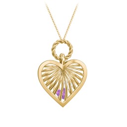 Radiant Caged Heart Necklace with 1-6 Birthstones in 18K Gold Plated Silver with Amethyst, Cubic Zirconia, Ruby, Emerald, and Blue Topaz