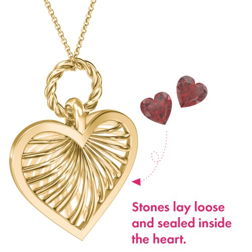 Radiant Caged Heart Necklace with 1-6 Birthstones – 18K Gold Plated Silver with Garnet