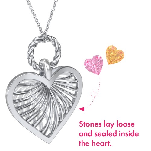 Radiant Caged Heart Necklace with 1-6 Birthstones – Sterling Silver with Pink Tourmaline and Citrine