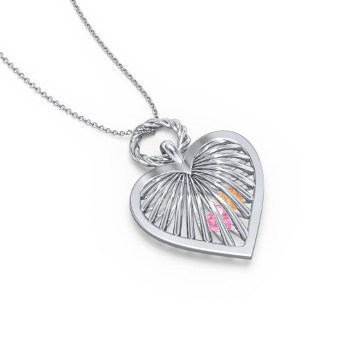 Radiant Caged Heart Necklace with 1-6 Birthstones – Sterling Silver with Pink Tourmaline and Citrine