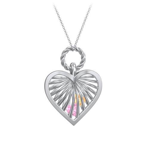 Radiant Caged Heart Necklace with 1-6 Birthstones – Sterling Silver with Pink Tourmaline and Citrine