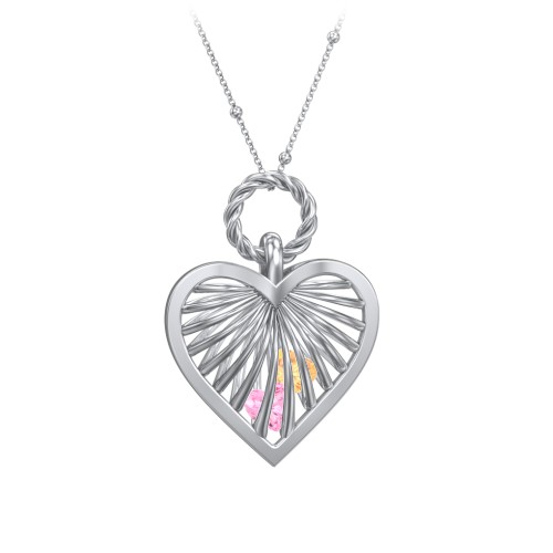 Radiant Caged Heart Necklace with 1-6 Birthstones – Sterling Silver with Pink Tourmaline and Citrine