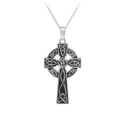 Engravable Celtic Cross Necklace with Black Enamel