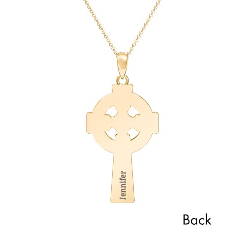 Engravable Celtic Cross Necklace with Black Enamel – 18K Gold Plated Silver