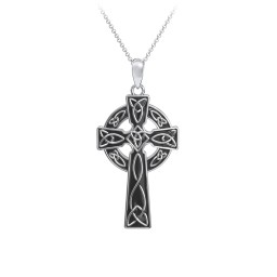 Engravable Celtic Cross Necklace with Black Enamel in 925 Sterling Silver