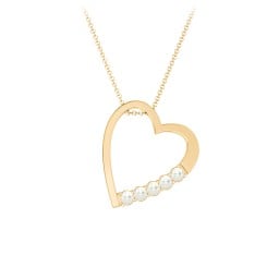 Engravable Tilted Heart Necklace with Pearls