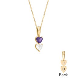 Engravable Generations Stacking Hearts Pendant - 2 in 18K Gold Plated Silver with Amethyst and Cubic Zirconia
