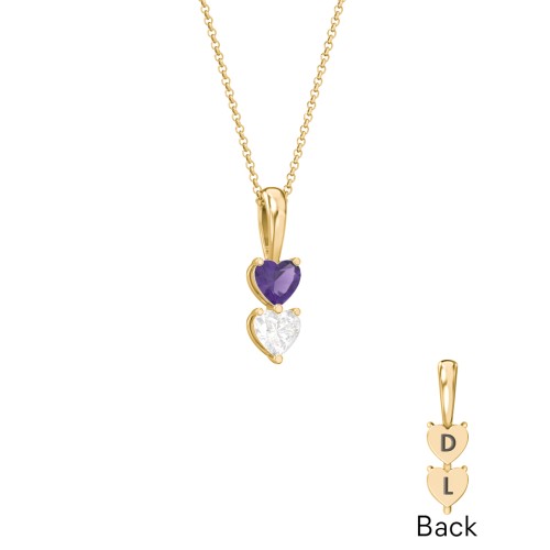 Engravable Generations Stacking Hearts Pendant - 2 – 18K Gold Plated Silver with Amethyst and Cubic Zirconia