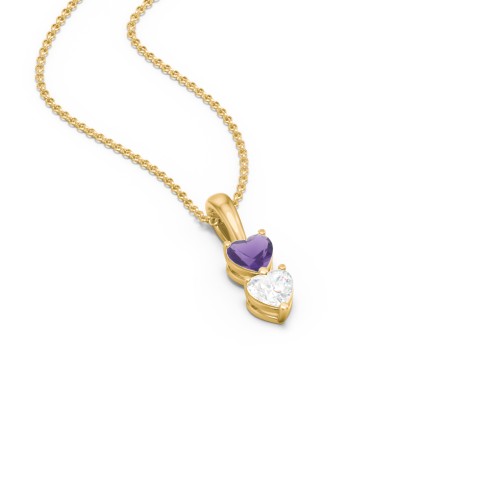 Engravable Generations Stacking Hearts Pendant - 2 – 18K Gold Plated Silver with Amethyst and Cubic Zirconia