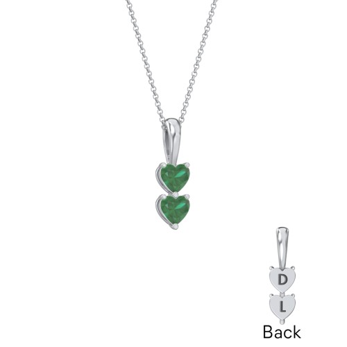 Engravable Generations Stacking Hearts Pendant - 2 – Sterling Silver with Emerald