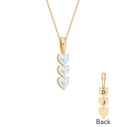 Engravable Generations Stacking Hearts Pendant - 3 in 18K Gold Plated Silver with Aquamarine