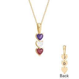 Engravable Generations Stacking Hearts Pendant - 3 in 18K Gold Plated Silver with Amethyst, Cubic Zirconia, and Ruby