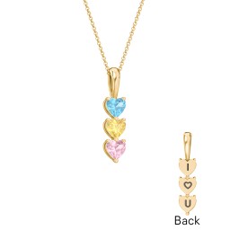 Engravable Generations Stacking Hearts Pendant - 3 in 18K Gold Plated Silver with Blue Topaz, Citrine, and Pink Tourmaline